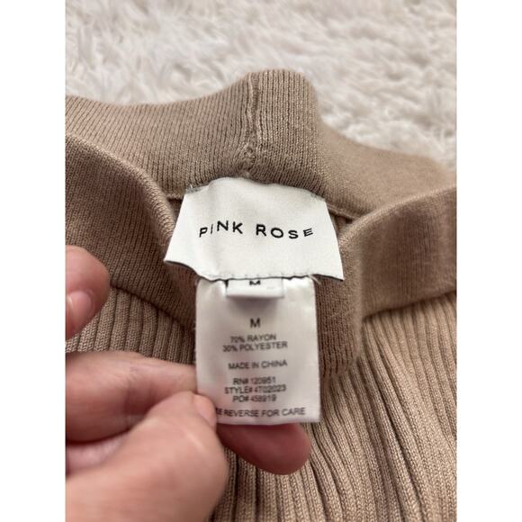 Pink Rose women's sz. M tan rayon blend flared soft waist ribbed pants. SOFT - Picture 7 of 13